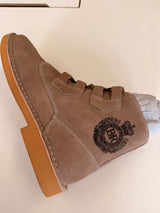 Royal Engineers cap badge laser engraved on a suede desert boot