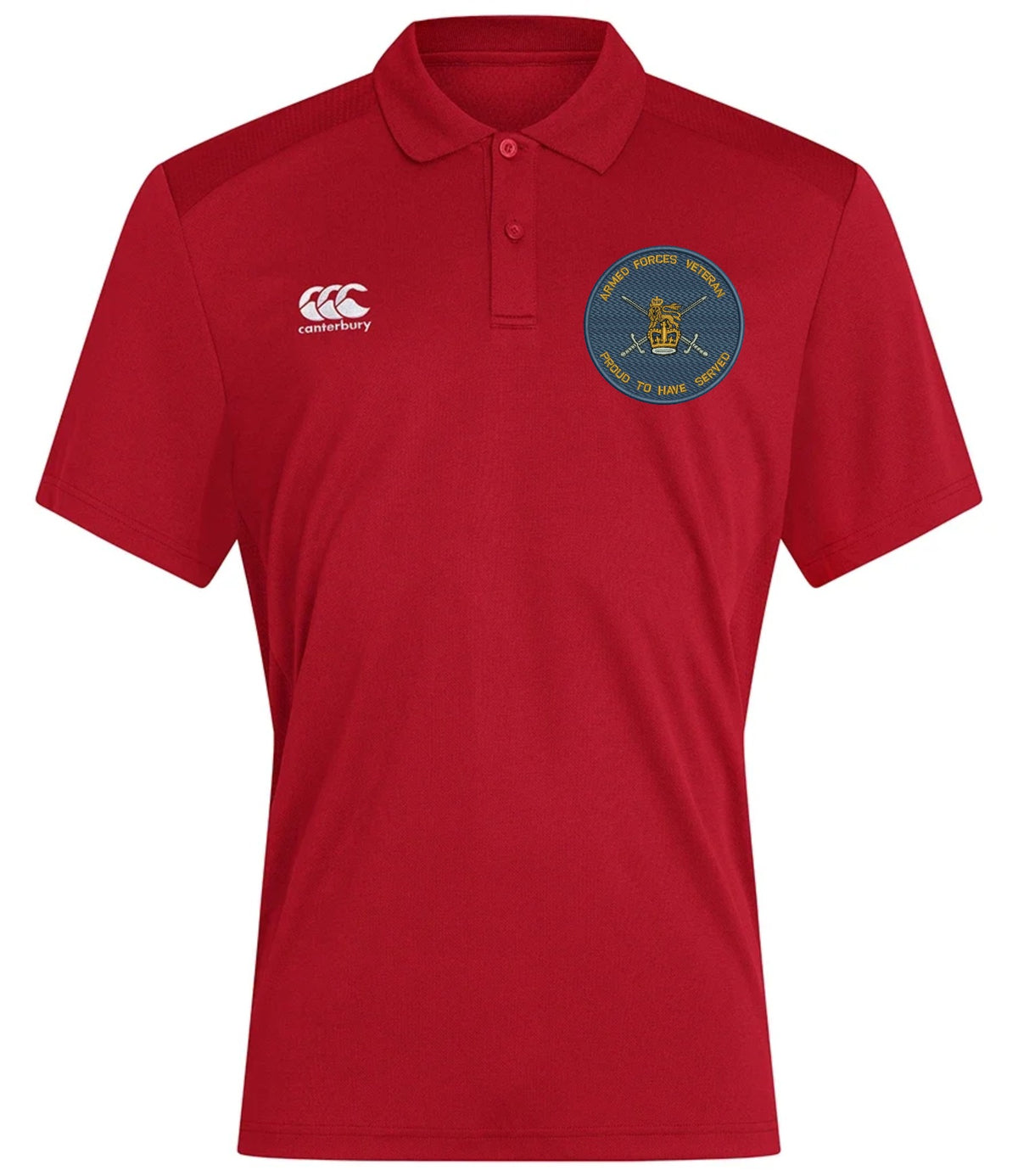 Armed Forces Veteran Proud to Serve Canterbury Club Dry Polo Flag Red