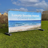 Heras fence banner on a building site fence