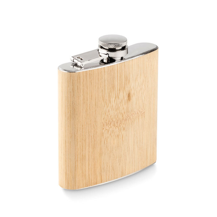 Engraved Bamboo Slim Hip Flask 170ml